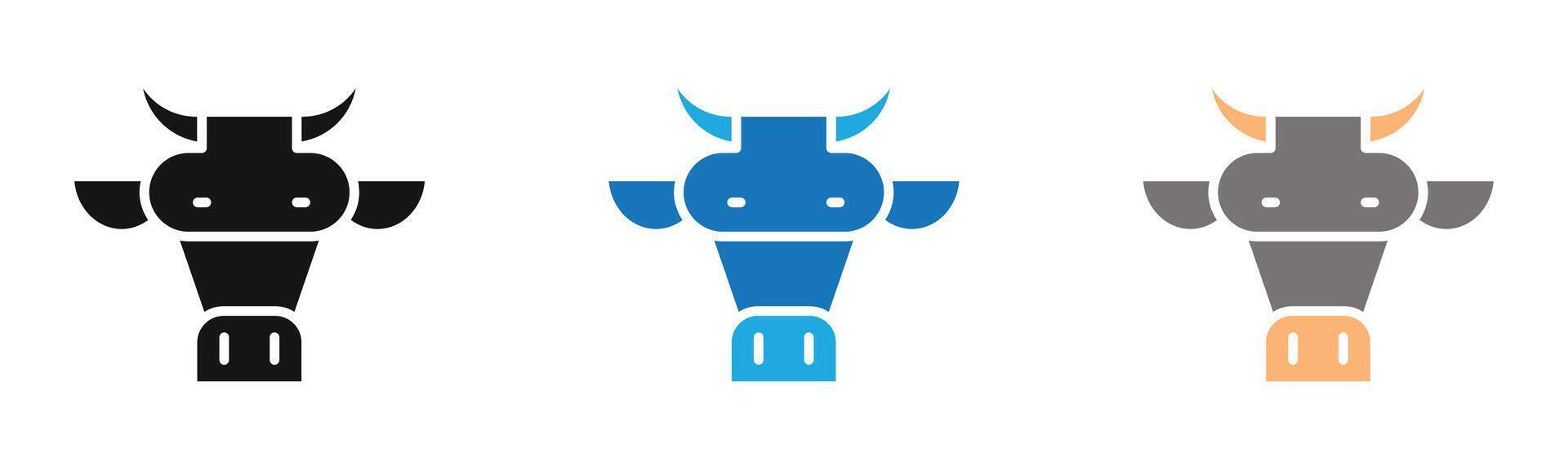 cow head icon outline collection or set in black and white vector