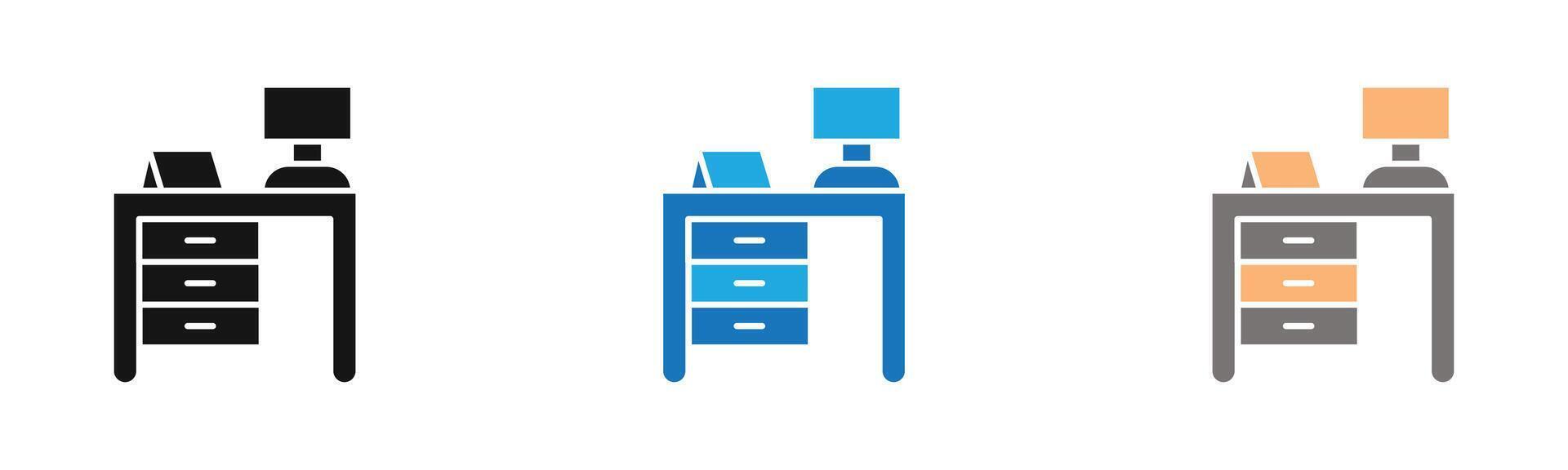 desk icon outline collection or set in black and white vector