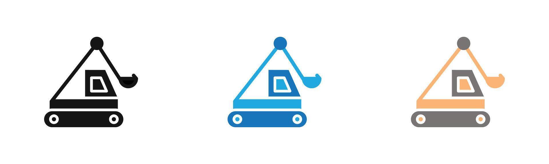 Excavator Icon outline collection or set in black and white vector