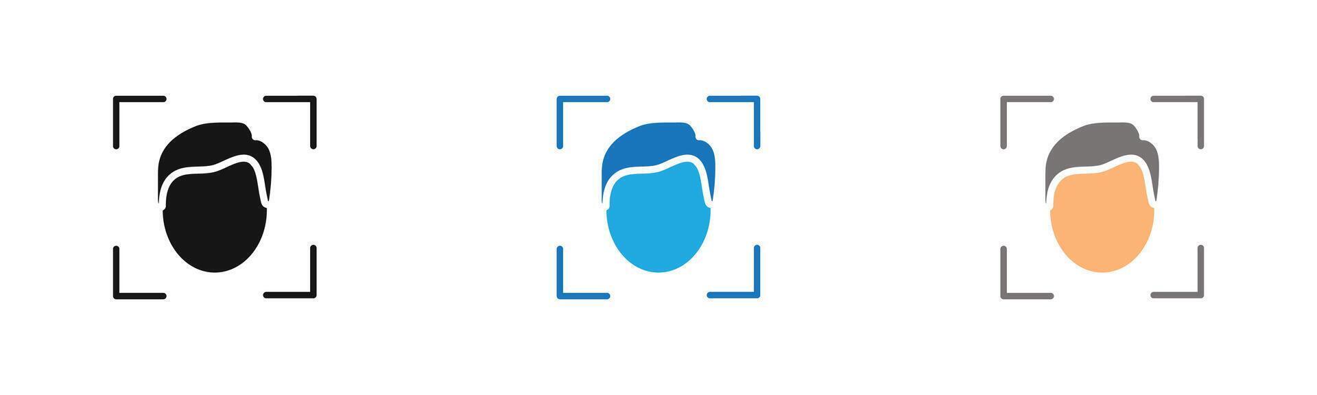 face detection icon outline collection or set in black and white vector