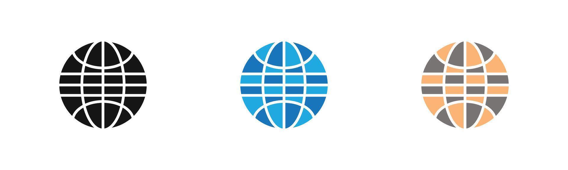Globe icon outline collection or set in black and white vector