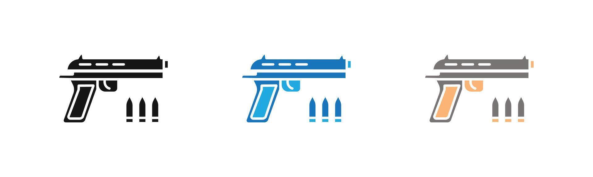 Gun with ammunition icon outline collection or set in black and white vector