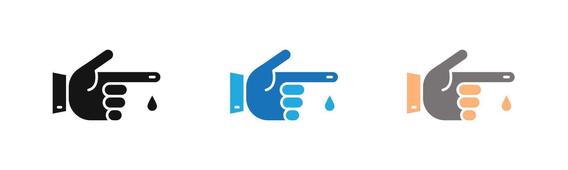 Hand with blood drop icon outline collection or set in black and white vector