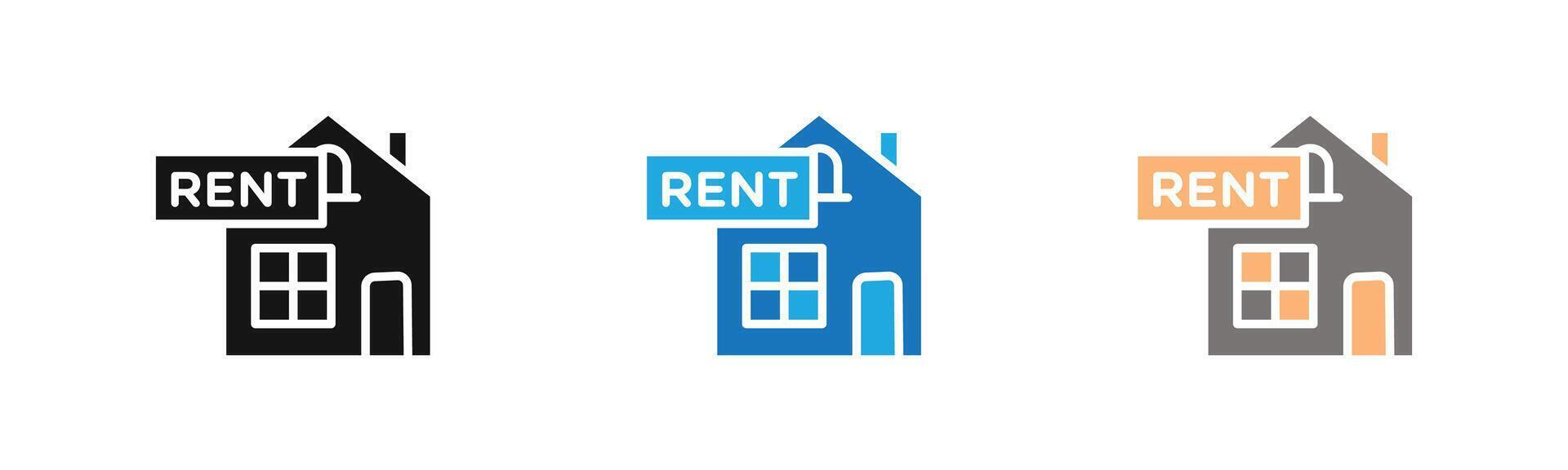 House rent icon outline collection or set in black and white vector