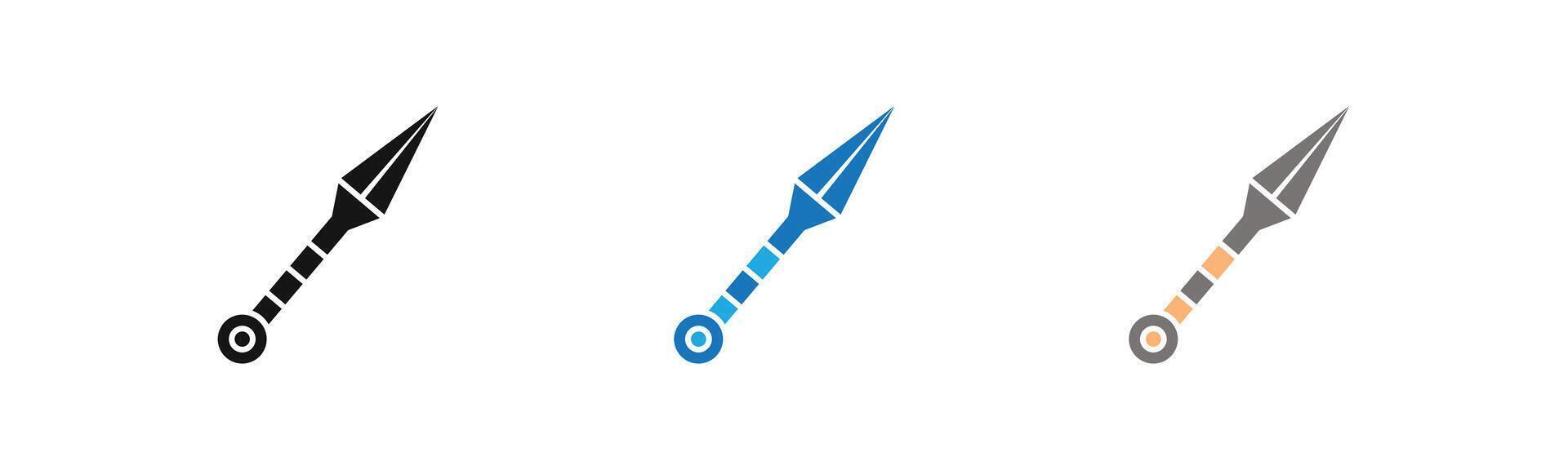 Kunai throwing knife icon outline collection or set in black and white vector