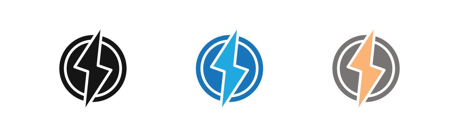 Lightning power charge icon outline collection or set in black and white vector
