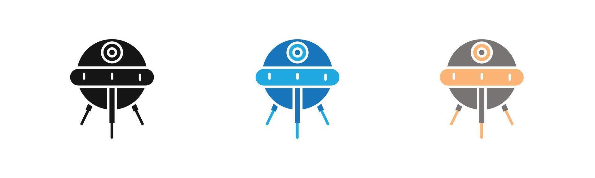 Linear sputnik icon outline collection or set in black and white vector
