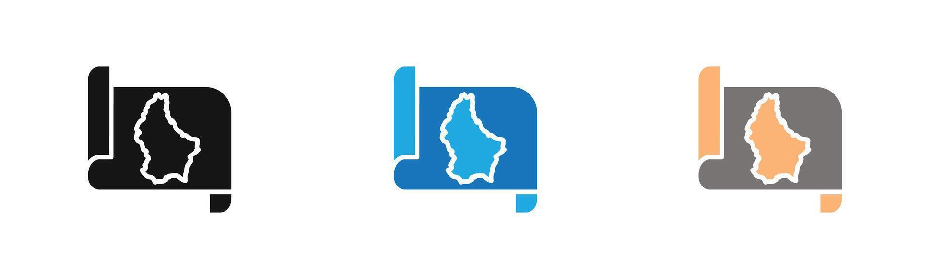 Luxembourg country map icon outline collection or set in black and white vector
