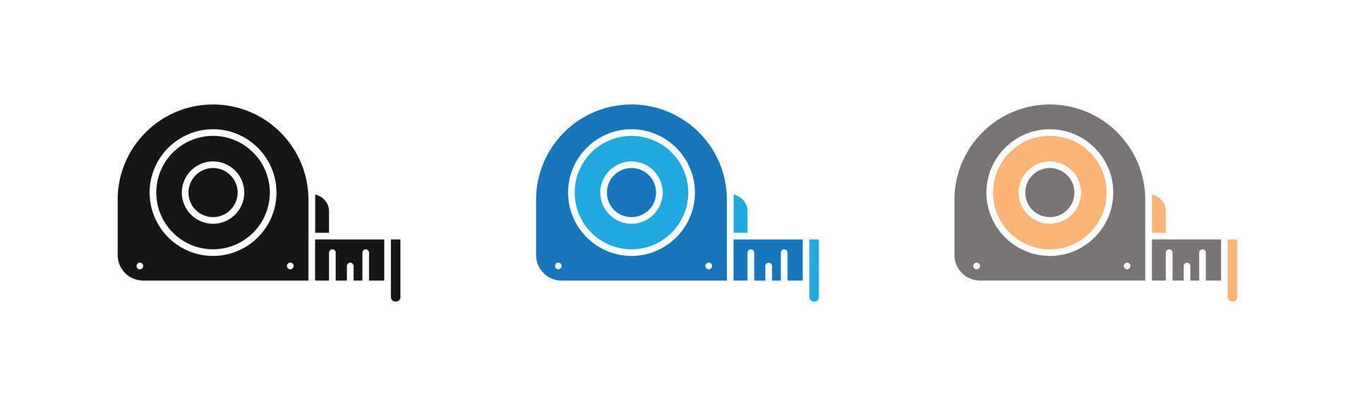 measure tape icon outline collection or set in black and white vector