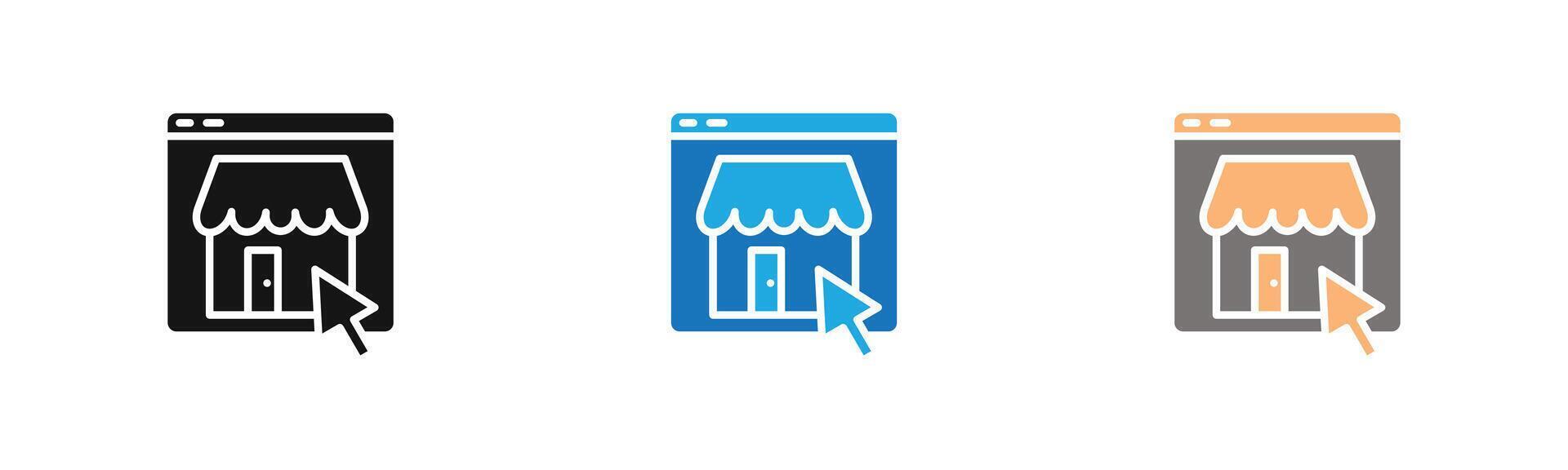 Marketplace icon outline collection or set in black and white vector