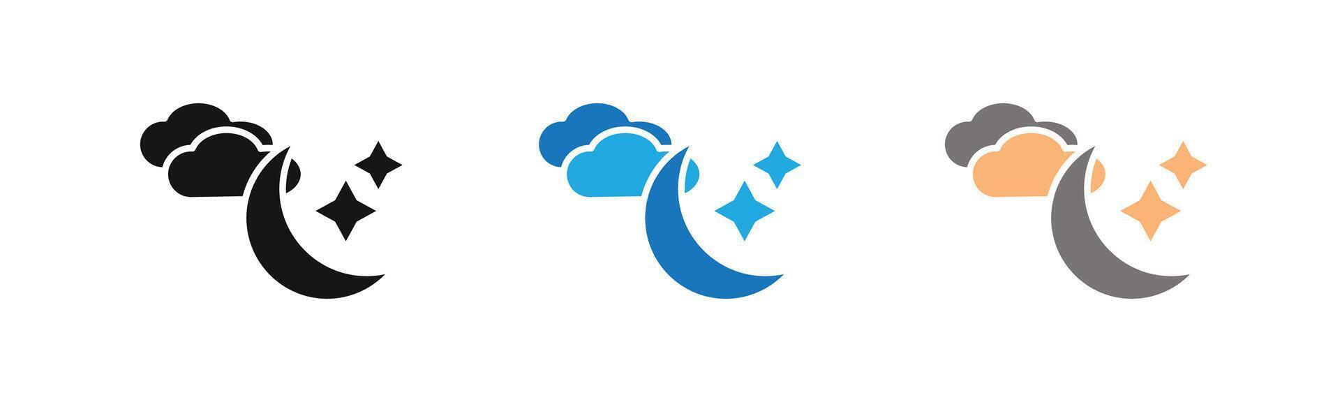 Moon and stars icon outline collection or set in black and white vector