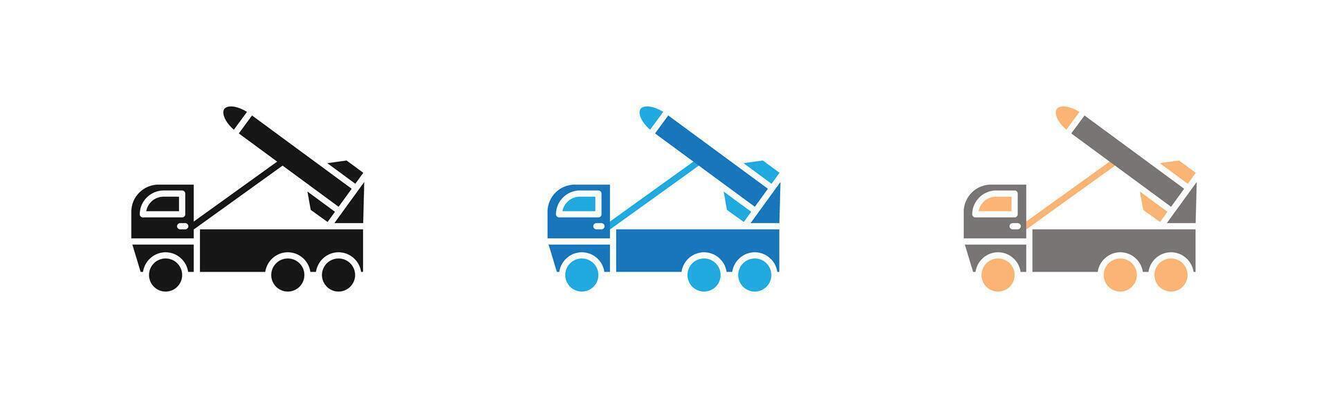 Missile Launcher icon outline collection or set in black and white vector