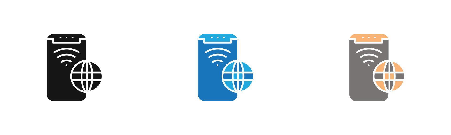 mobile internet icon outline collection or set in black and white vector