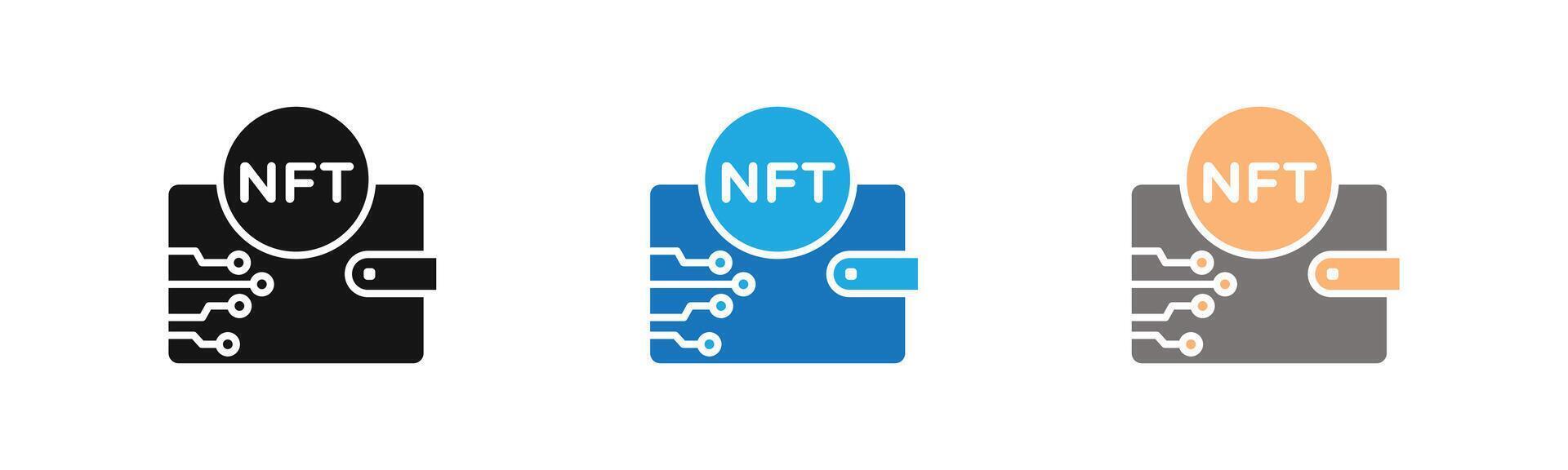 NFT wallet icon outline collection or set in black and white vector