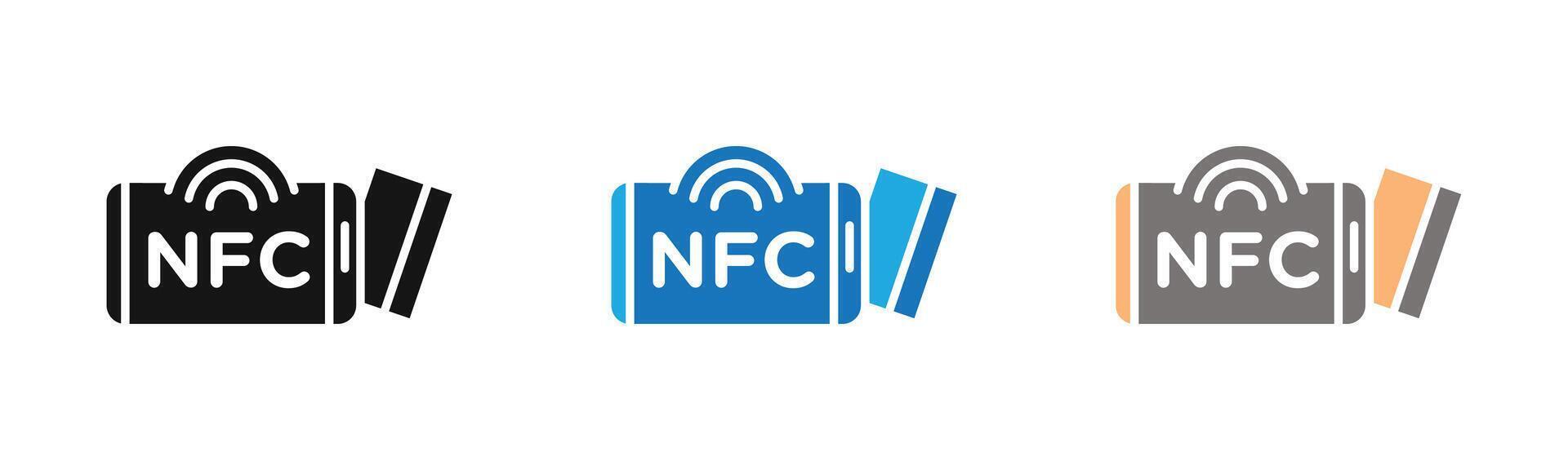 NFC wireless payment icon outline collection or set in black and white vector