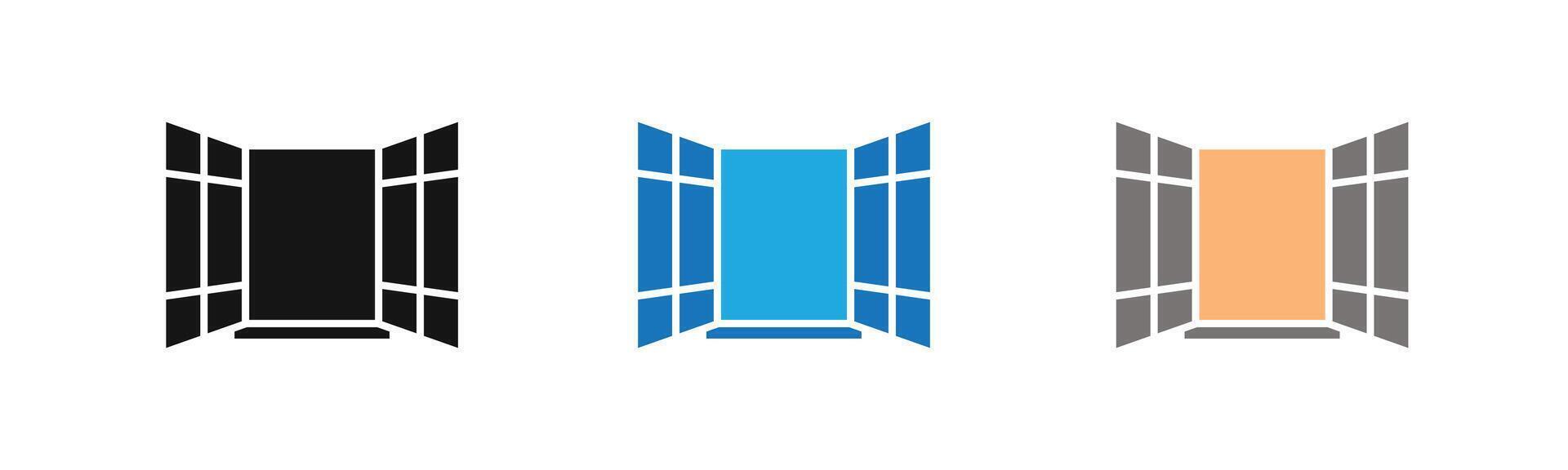 open window icon outline collection or set in black and white vector