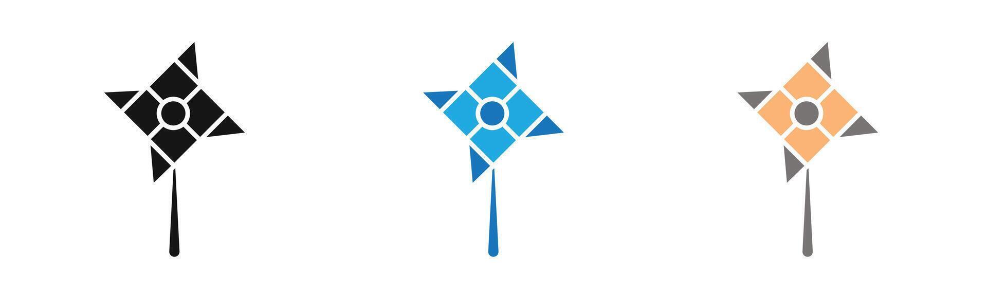 paper Windmill icon outline collection or set in black and white vector