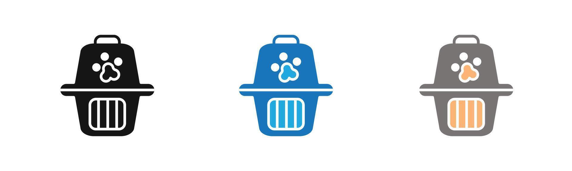 Pet cage icon outline collection or set in black and white vector