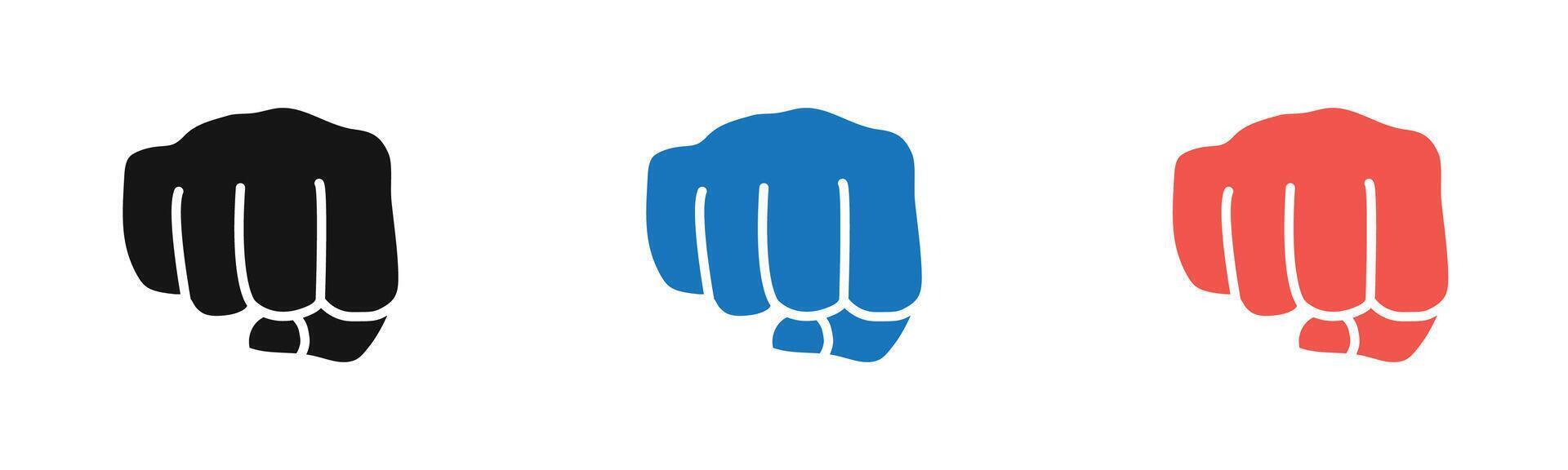 punch fist hand icon outline collection or set in black and white vector