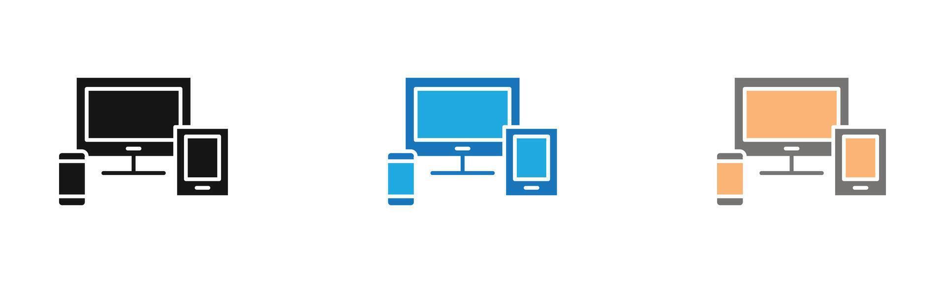 Responsive Design icon outline collection or set in black and white vector