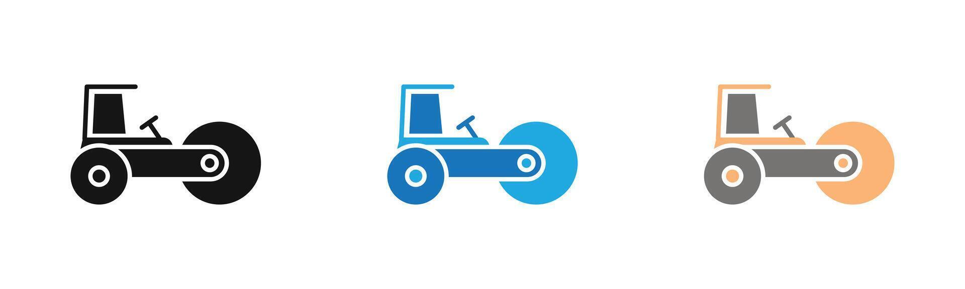 Road roller icon outline collection or set in black and white vector