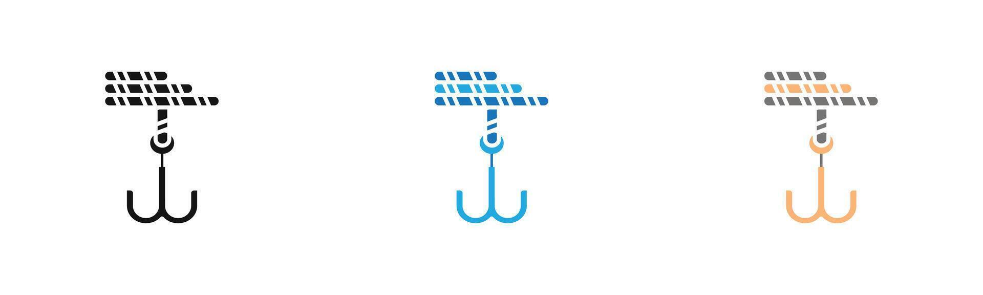 Rope Hook icon outline collection or set in black and white vector
