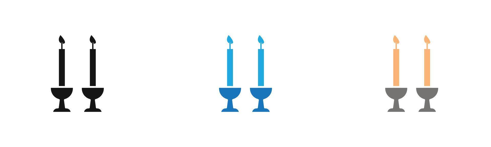 Shabbat candles icon outline collection or set in black and white vector