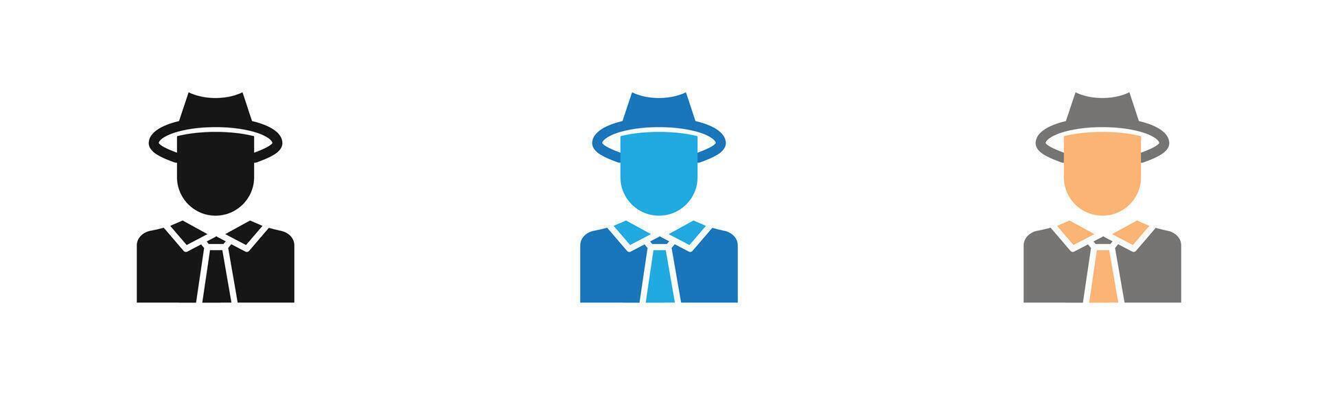 Secret agent icon outline collection or set in black and white vector