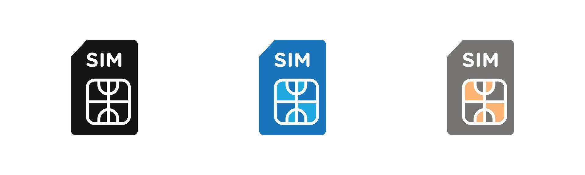 sim card icon outline collection or set in black and white vector