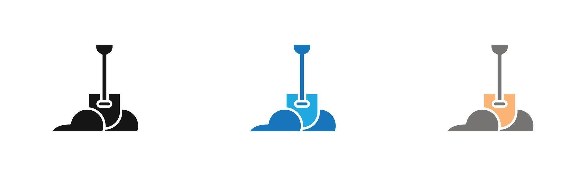 Snow and shovel icon outline collection or set in black and white vector