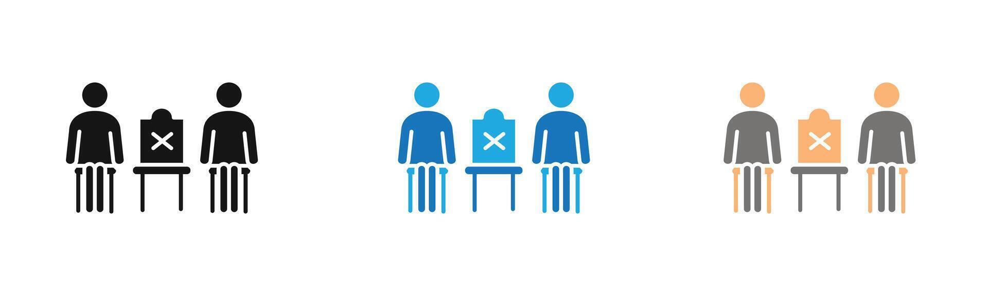 Social distancing sitting icon outline collection or set in black and white vector