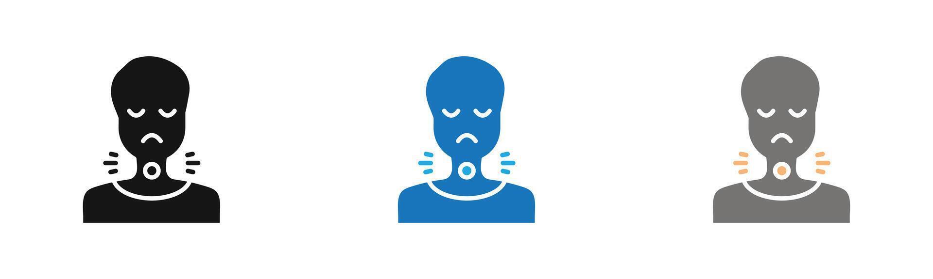 Sore throat icon outline collection or set in black and white vector