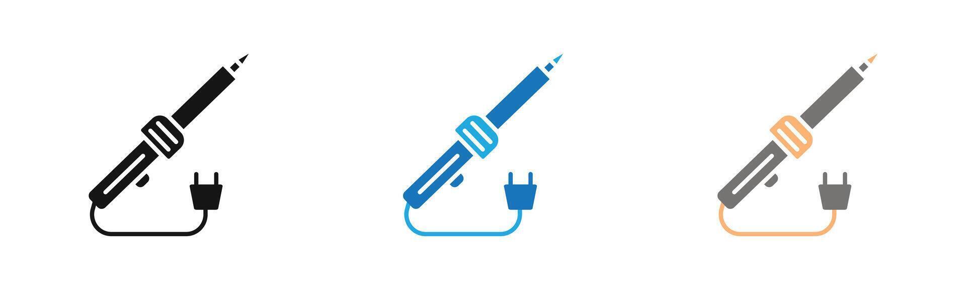 Soldering iron icon outline collection or set in black and white vector