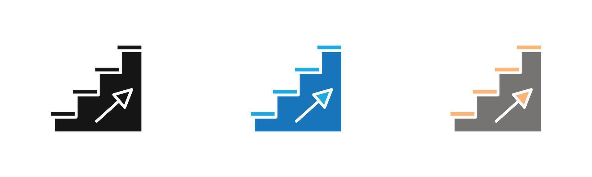stairs icon outline collection or set in black and white vector
