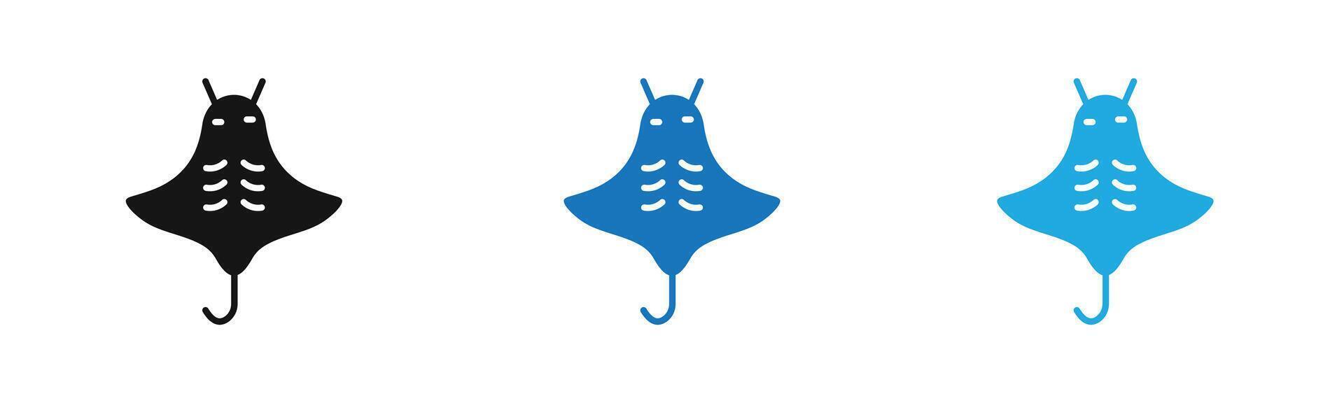 Stingray icon outline collection or set in black and white vector