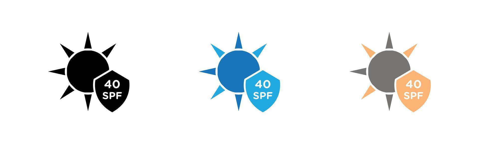 Sun protection factor 40 icon outline collection or set in black and white vector