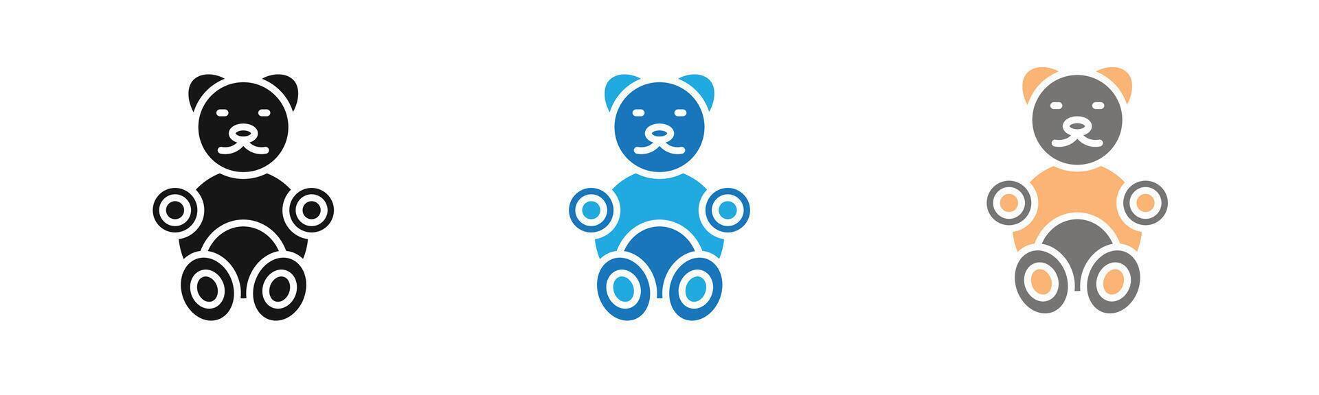 Teddy bear icon outline collection or set in black and white vector