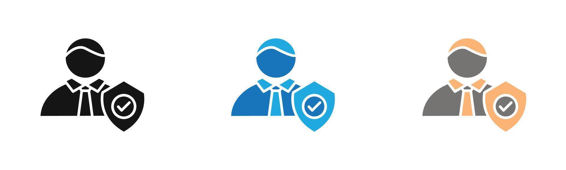 User protection shield icon outline collection or set in black and white vector