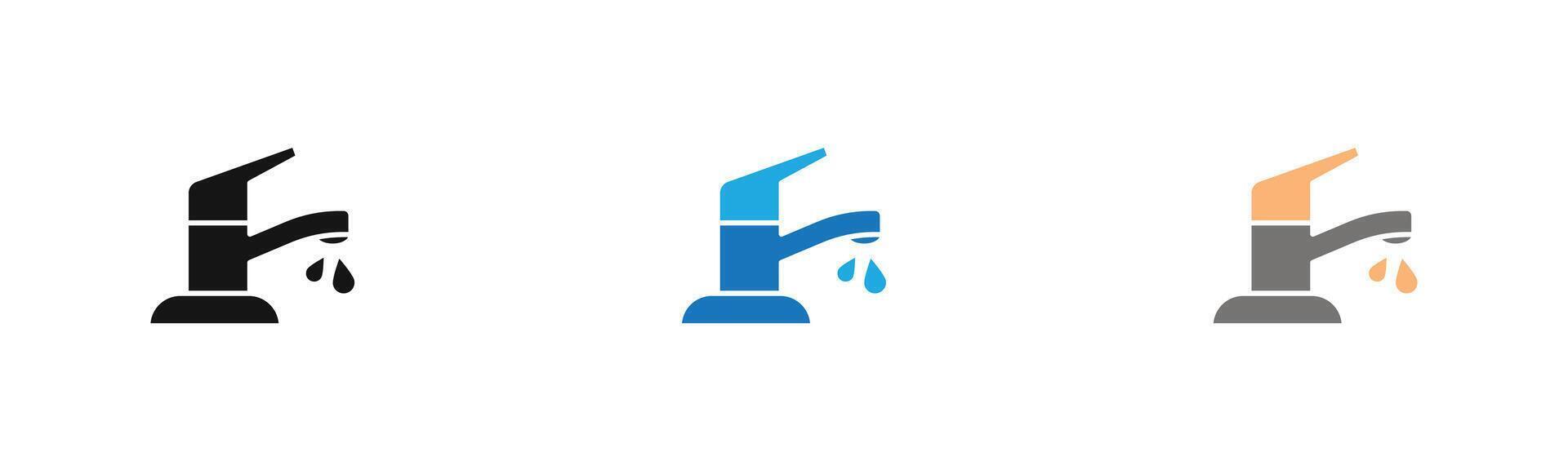 Water tap icon outline collection or set in black and white vector