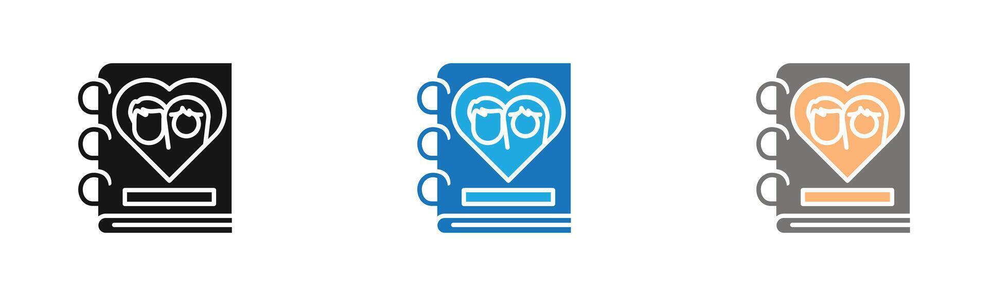 wedding album icon outline collection or set in black and white vector