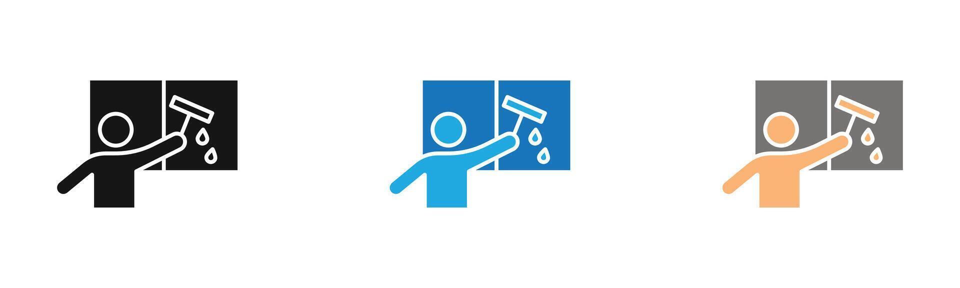 Windows cleaning icon outline collection or set in black and white vector