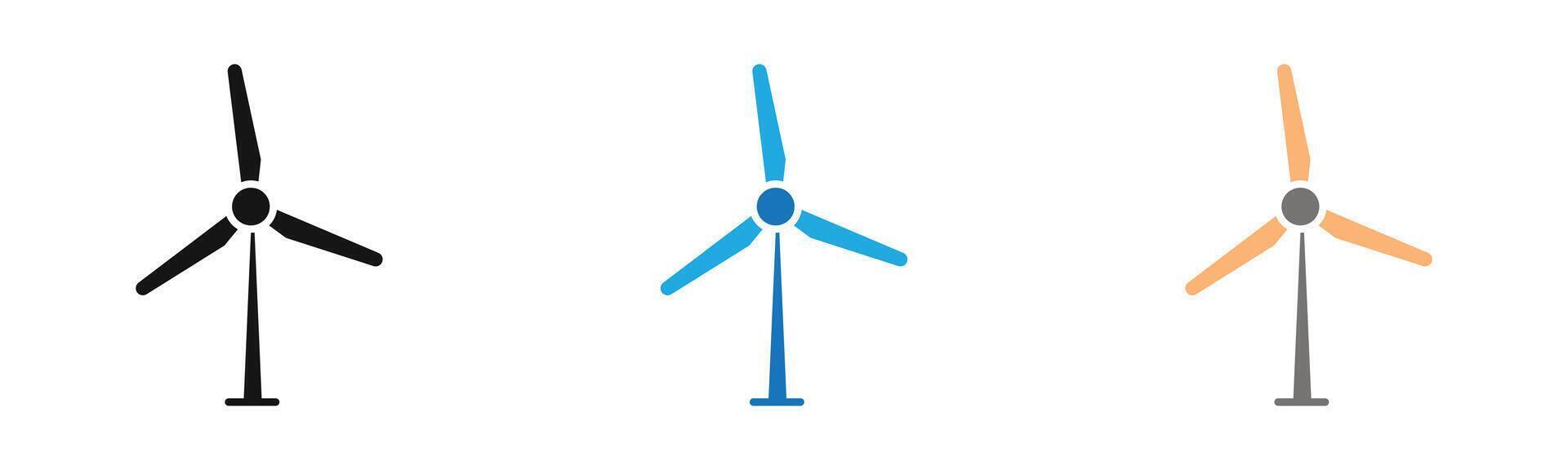Wind turbine icon outline collection or set in black and white vector