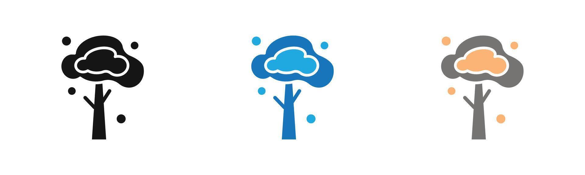 Winter tree icon outline collection or set in black and white vector