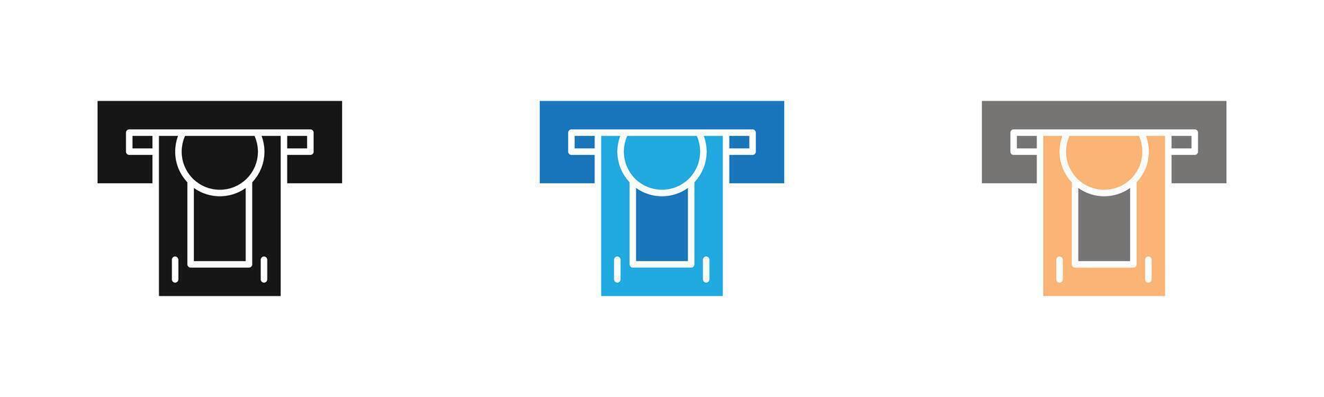 Withdraw Money in ATM icon outline collection or set in black and white vector