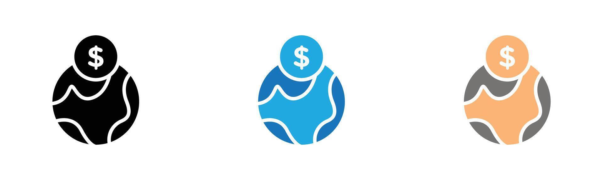 World Payment Transfer icon outline collection or set in black and white vector
