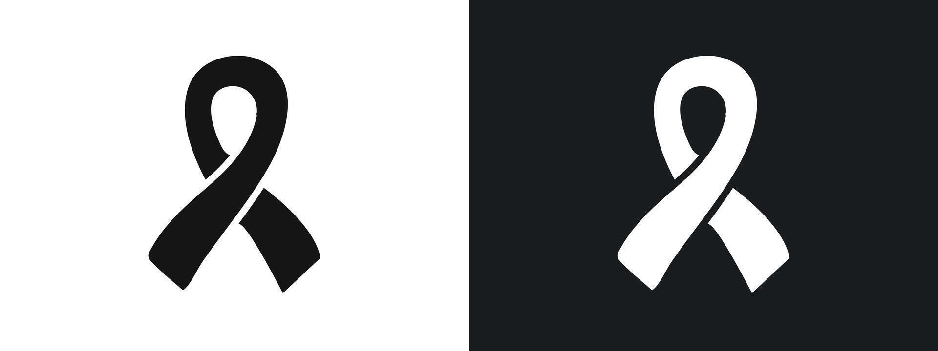 Awareness ribbon icon linear graphics set in black vector