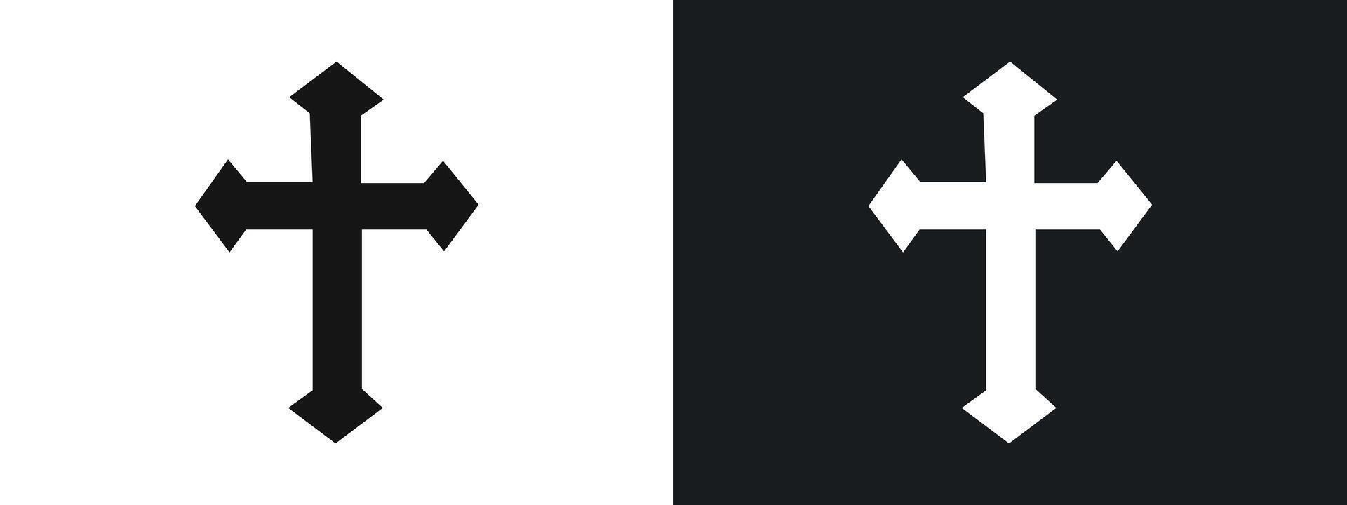 Christian Cross icon linear graphics set in black vector