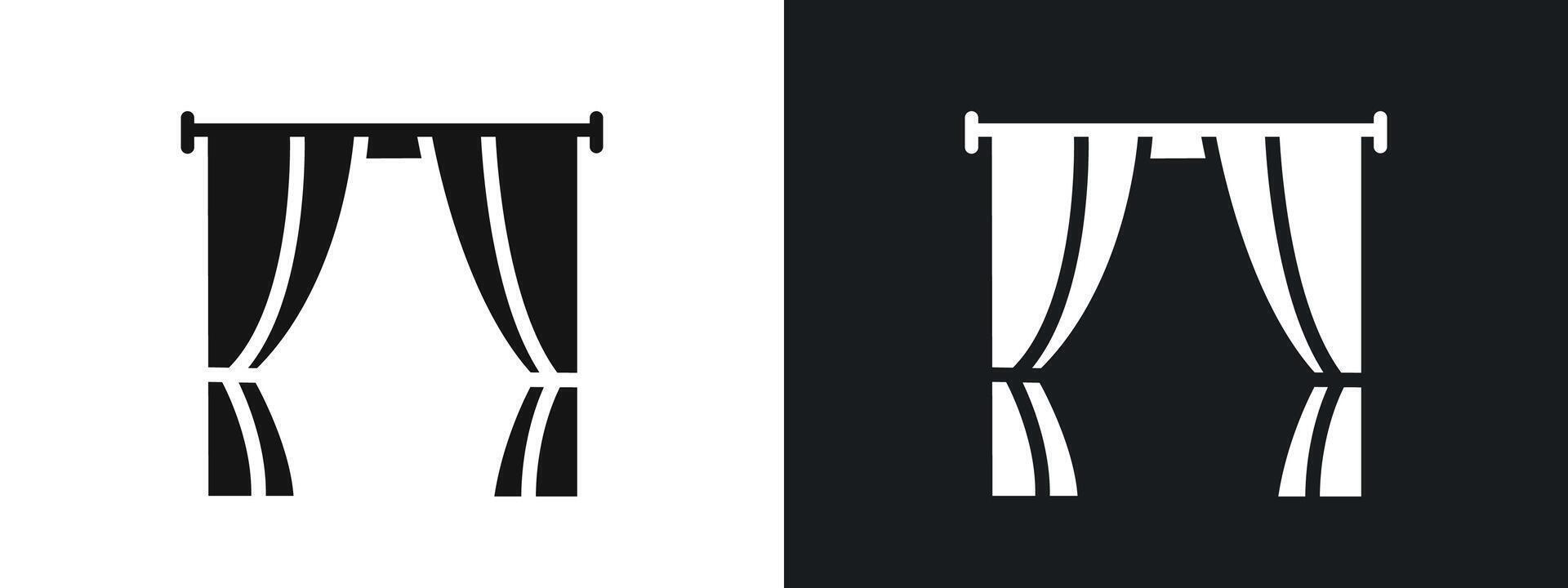 curtains icon linear graphics set in black vector
