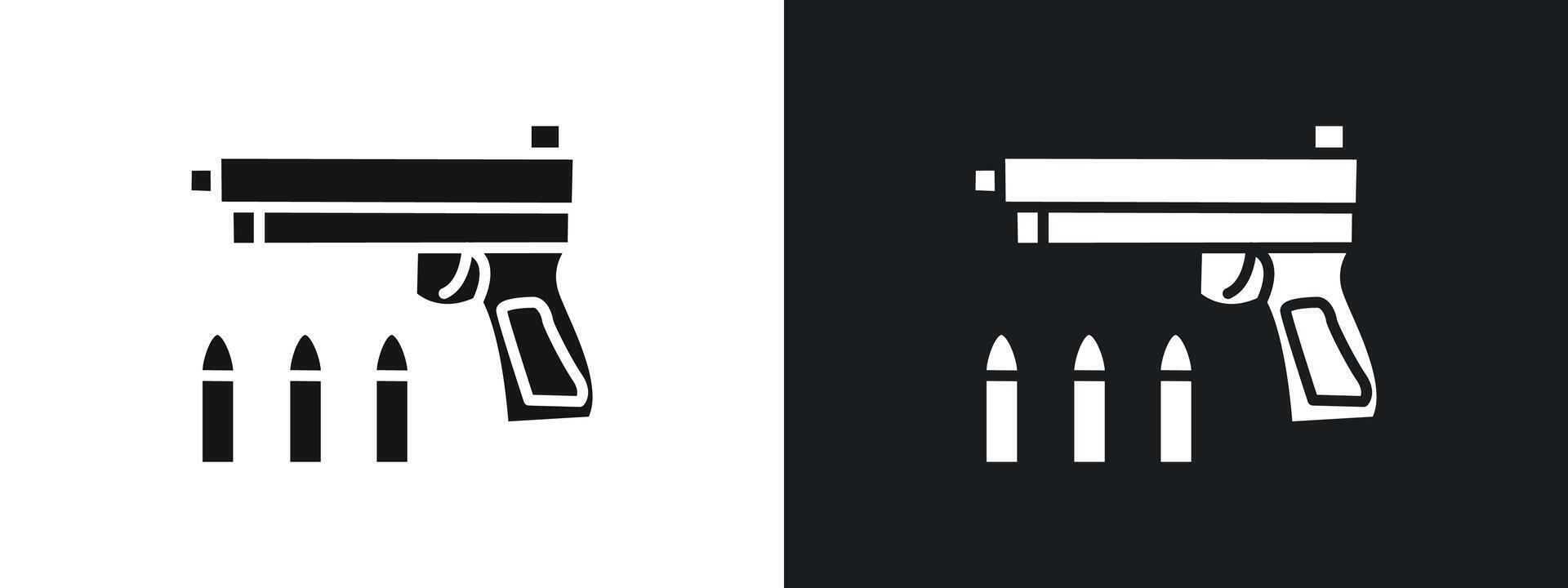 Gun with ammunition Icon linear graphics set in black vector