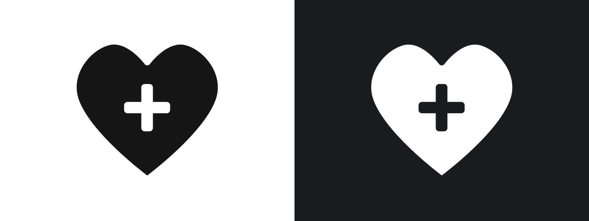 Heart plus icon linear graphics set in black vector